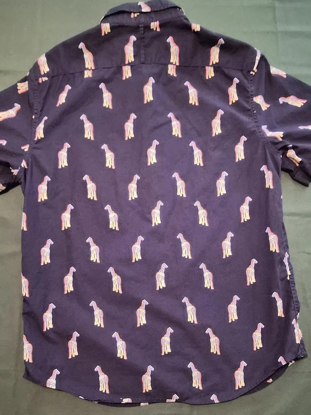 Banana Republic Navy Button-Down Shirt with Neon Giraffe Print
